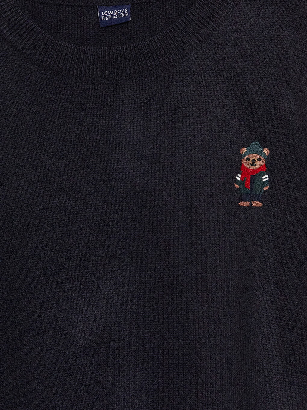 Lacivert Ayı Teddy Nakışlı Erkek Çocuk Triko Kazak-1