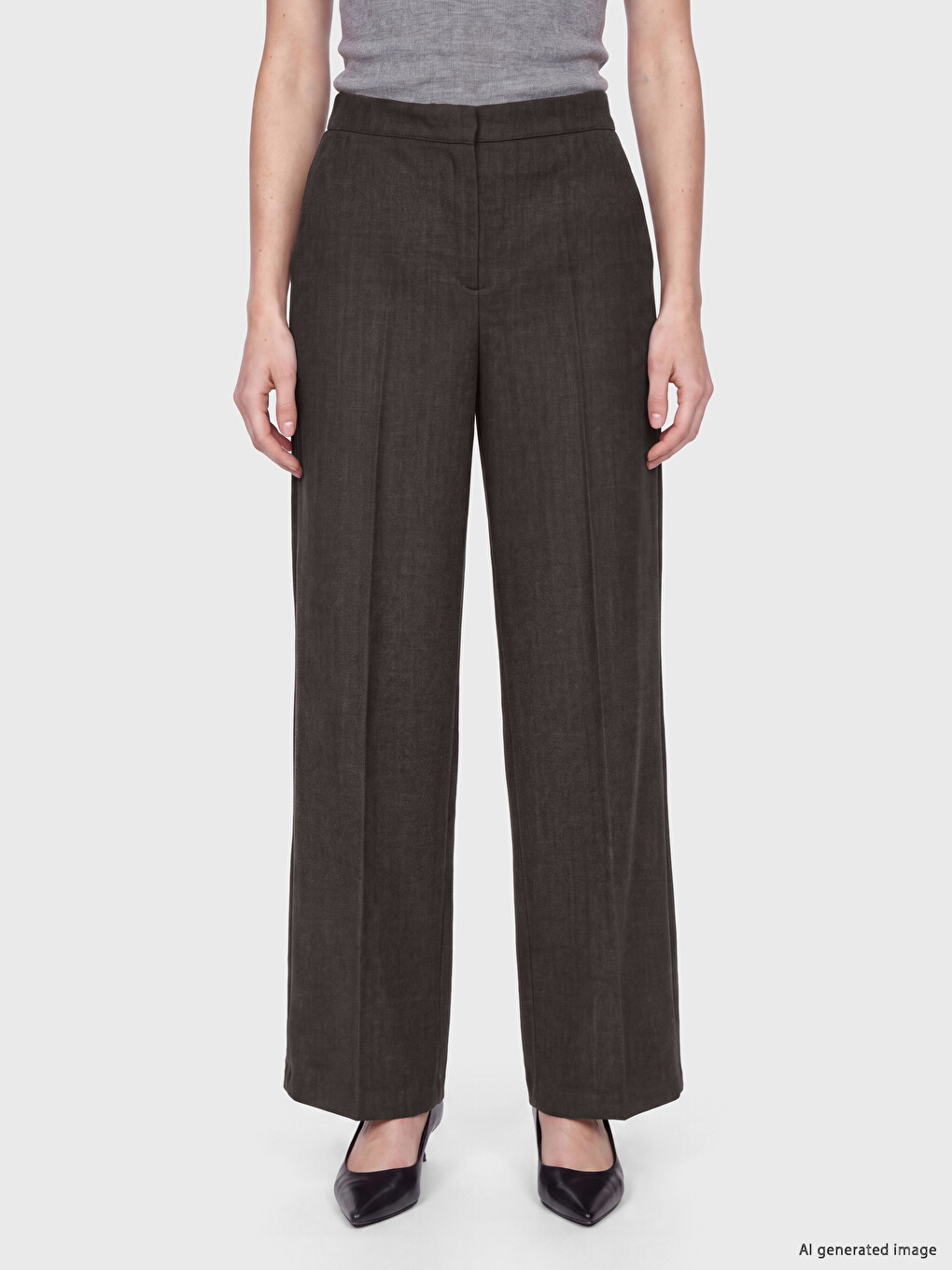 Gri Loose Fit Geniş Paça Kadın Pantolon-1