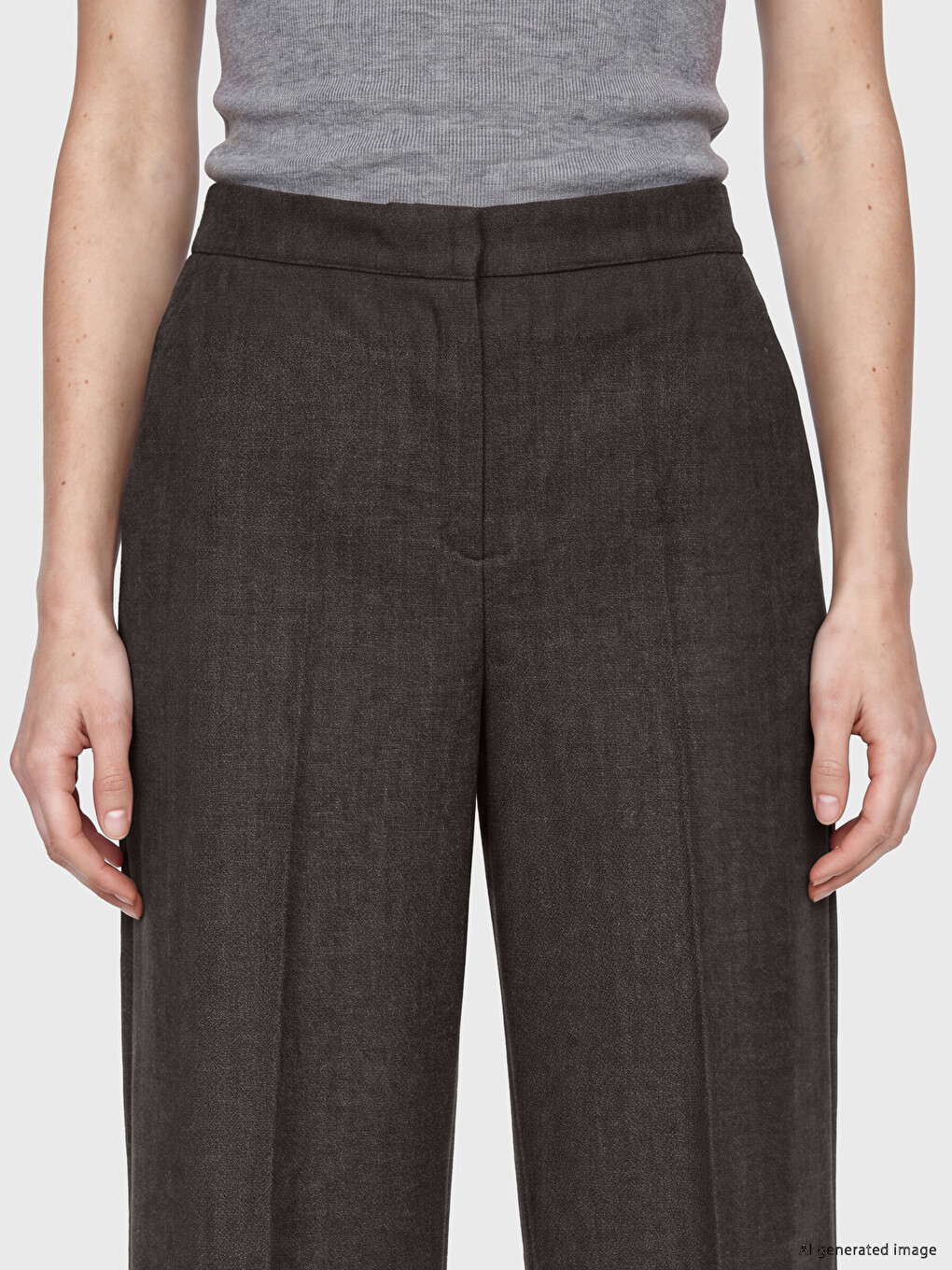 Gri Loose Fit Geniş Paça Kadın Pantolon-2