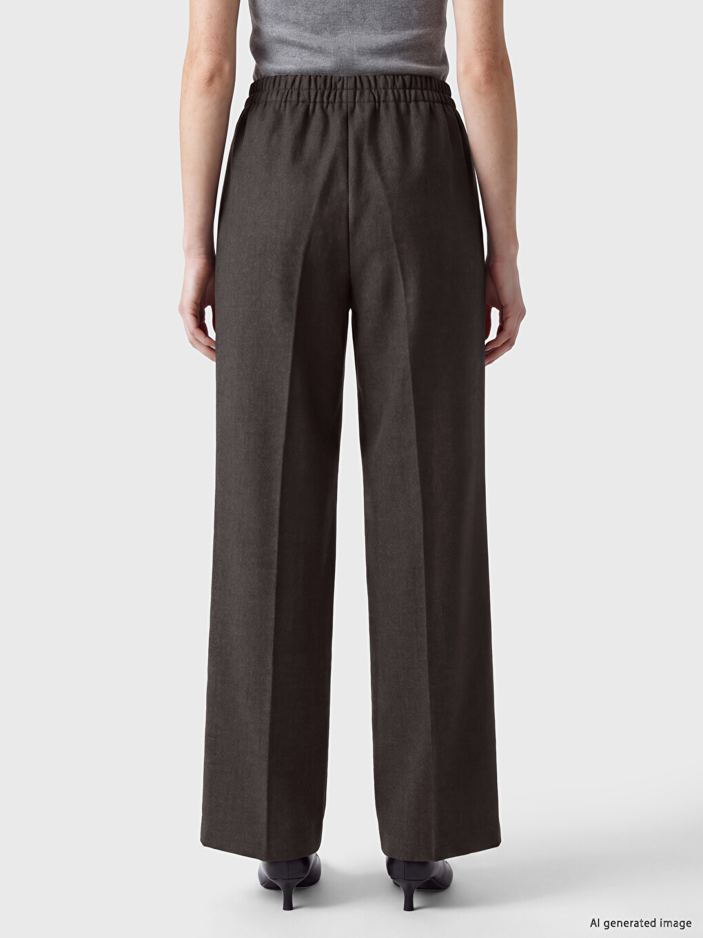 Gri Loose Fit Geniş Paça Kadın Pantolon-3