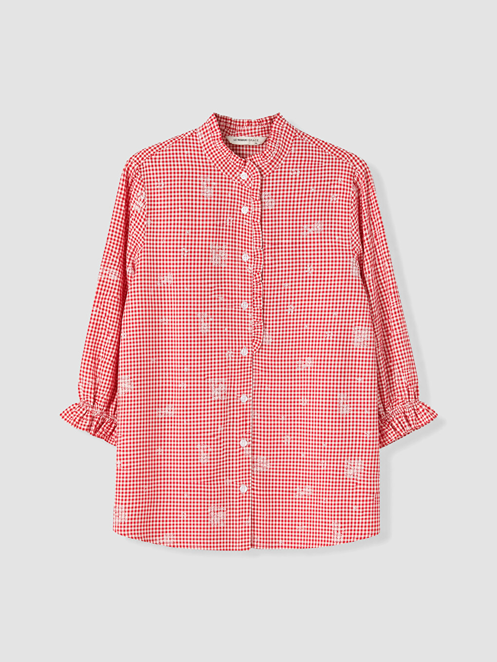 Embroidered Women's Grandad Collar Shirt-4