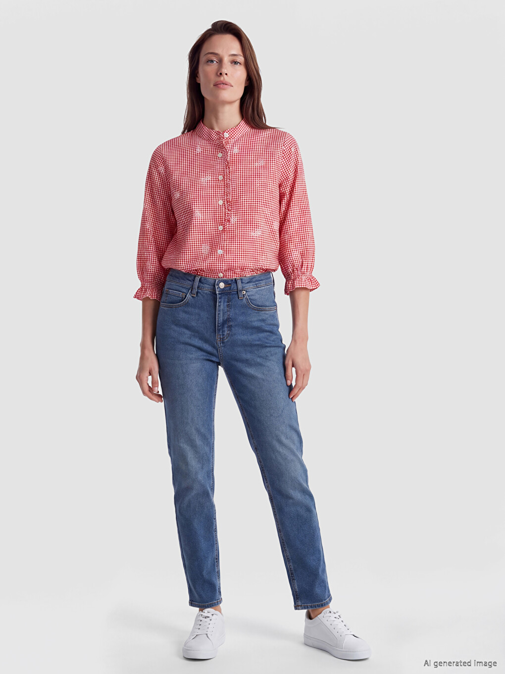 Embroidered Women's Grandad Collar Shirt-1