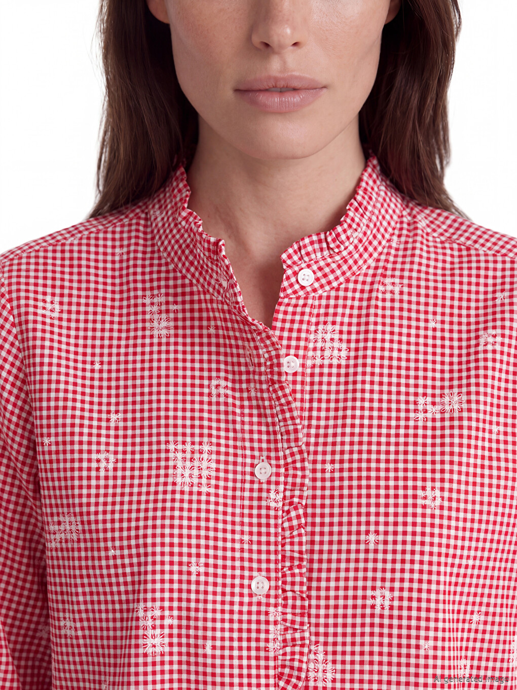 Embroidered Women's Grandad Collar Shirt-2