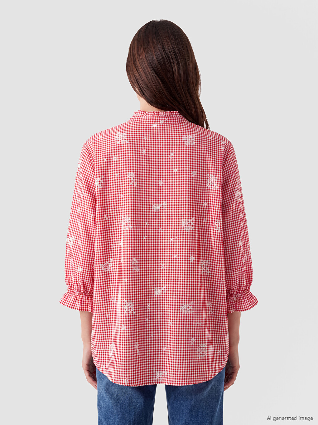 Embroidered Women's Grandad Collar Shirt-3