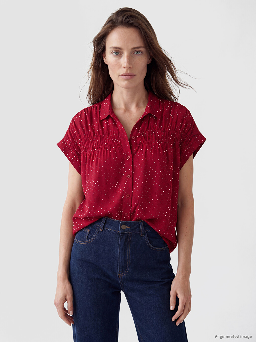 Polka Dot Ruched Women's Shirt