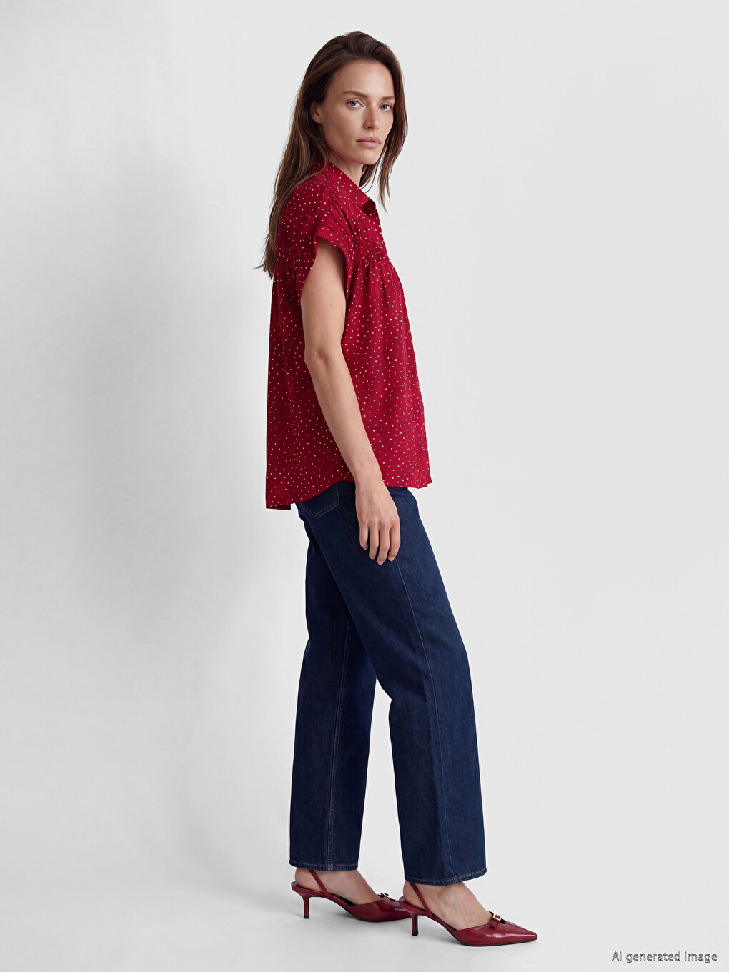 Polka Dot Ruched Women's Shirt-1