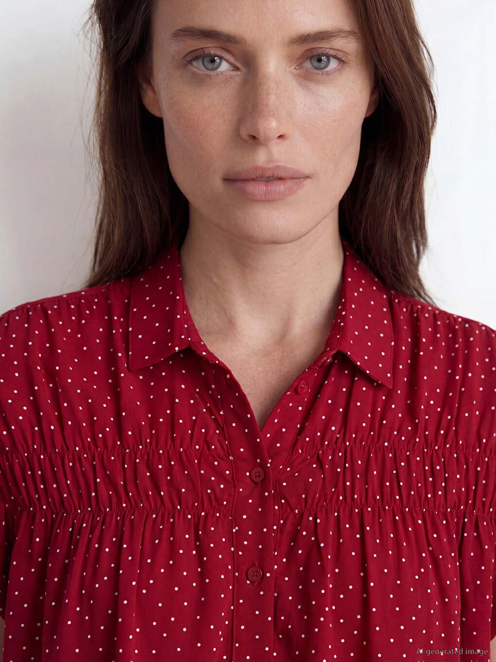 Polka Dot Ruched Women's Shirt-2