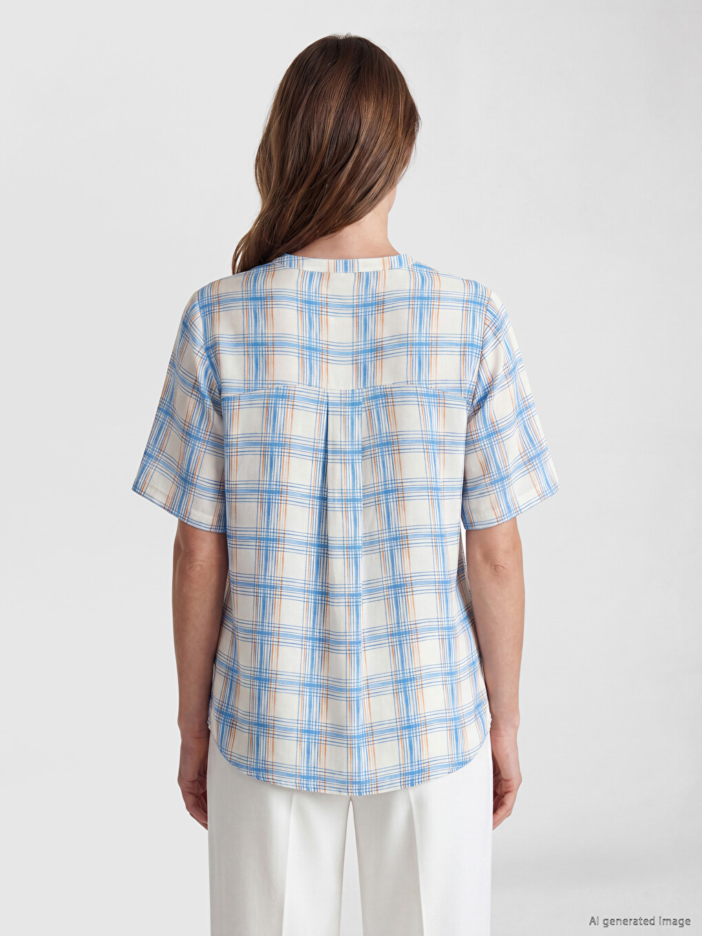 Notch Neck Plaid Blouse-3