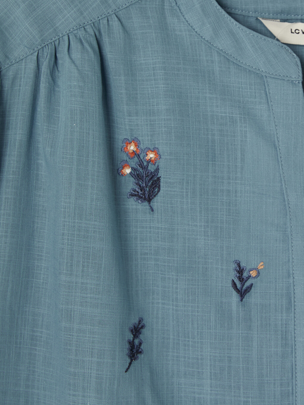 Notch Neck Embroidered 100% Cotton Blouse-6