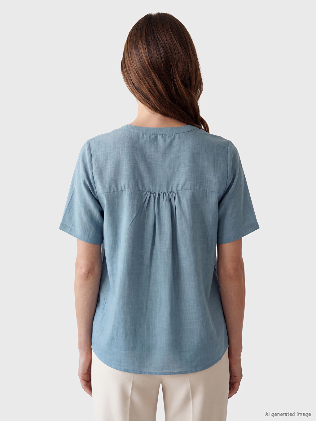 Notch Neck Embroidered 100% Cotton Blouse-3