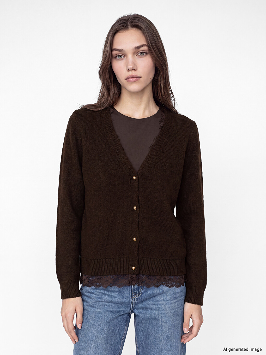 V Neck Lace Detailed Women's Knitwear Cardigan