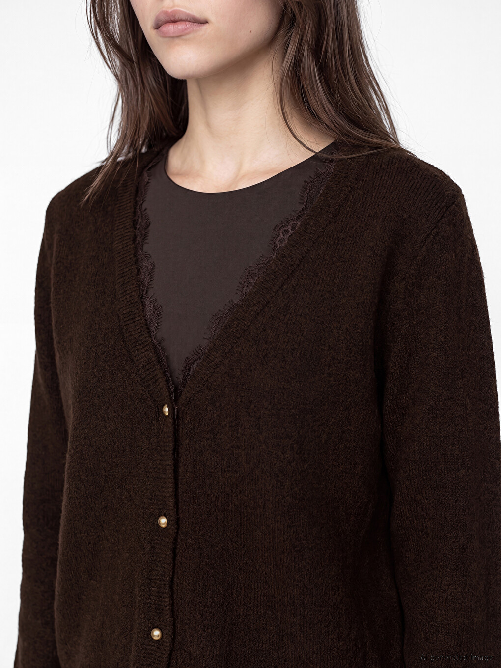 V Neck Lace Detailed Women's Knitwear Cardigan-2