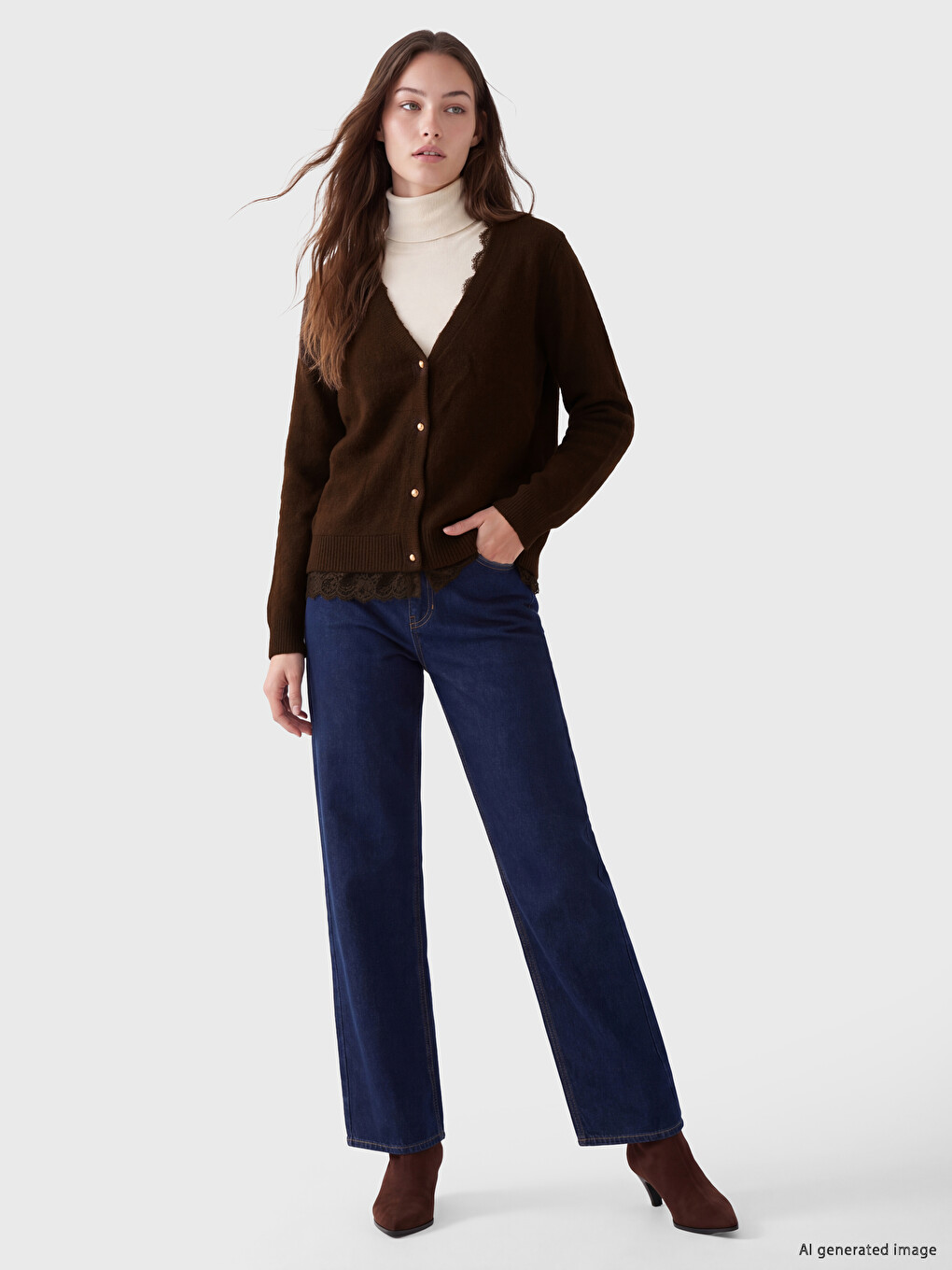 V Neck Lace Detailed Women's Knitwear Cardigan-1