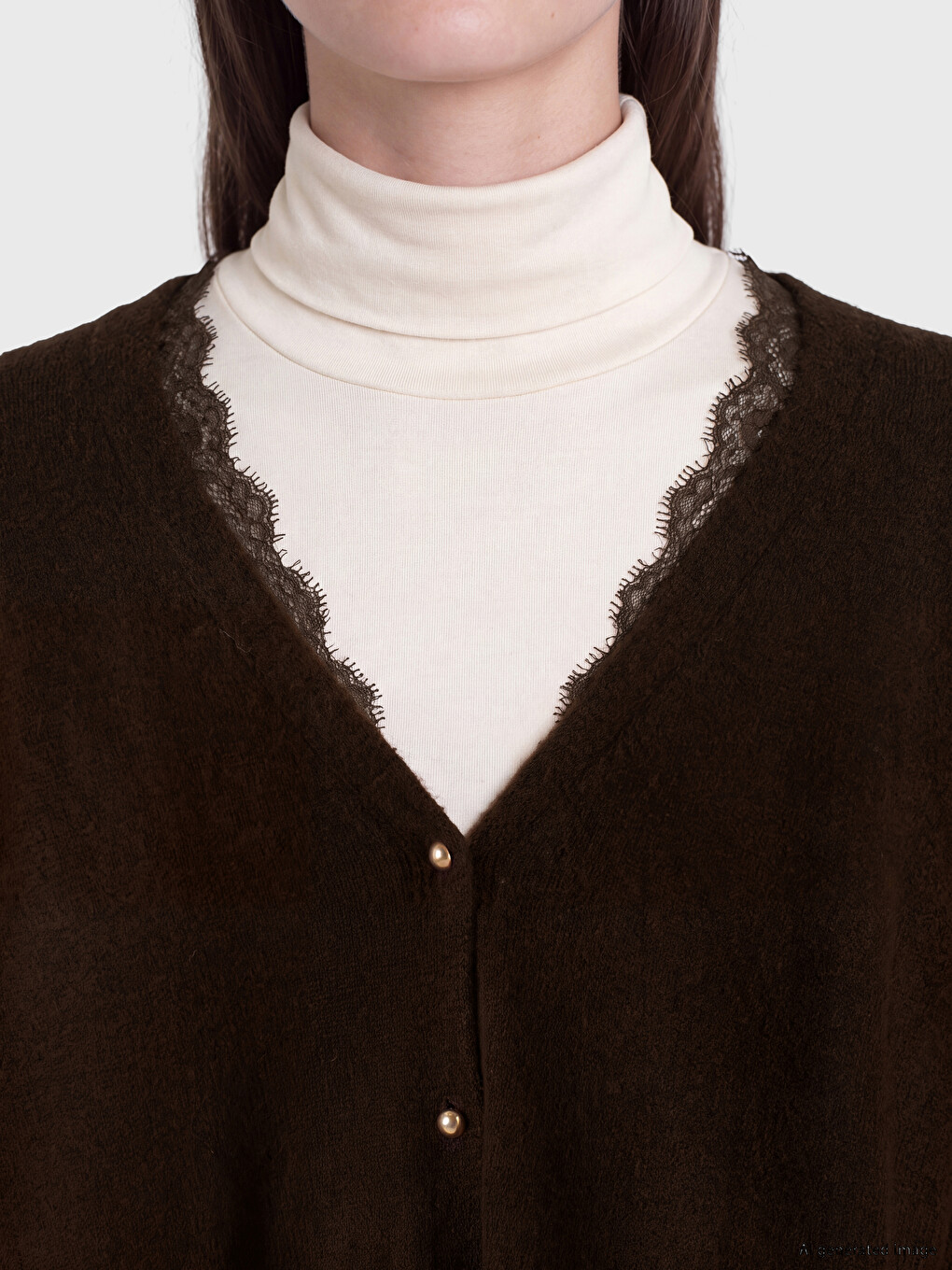 V Neck Lace Detailed Women's Knitwear Cardigan-2