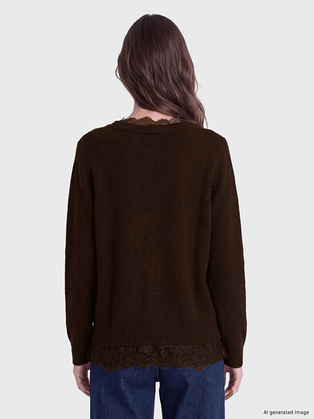V Neck Lace Detailed Women's Knitwear Cardigan-3