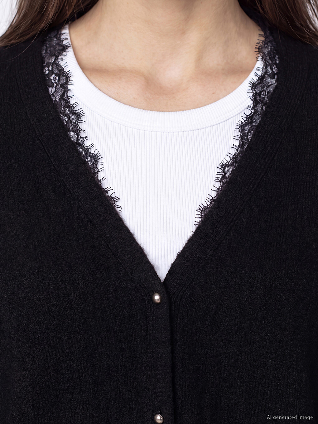 V Neck Lace Detailed Women's Knitwear Cardigan-1