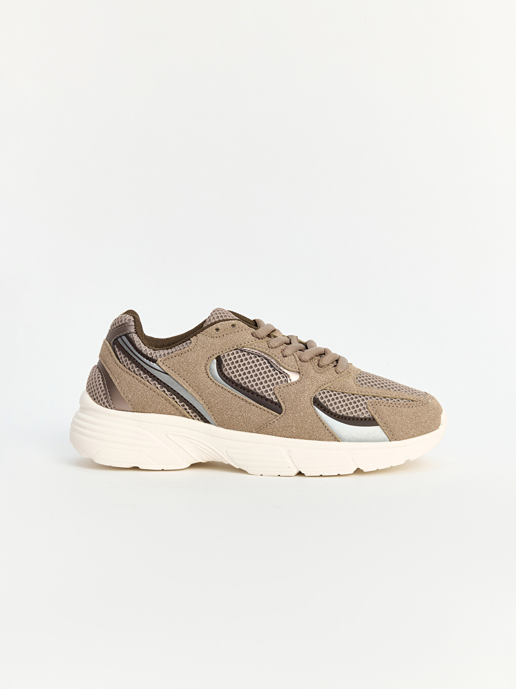 Kahverengi File Detaylı Kalın Tabanlı Kadın Sneaker-1
