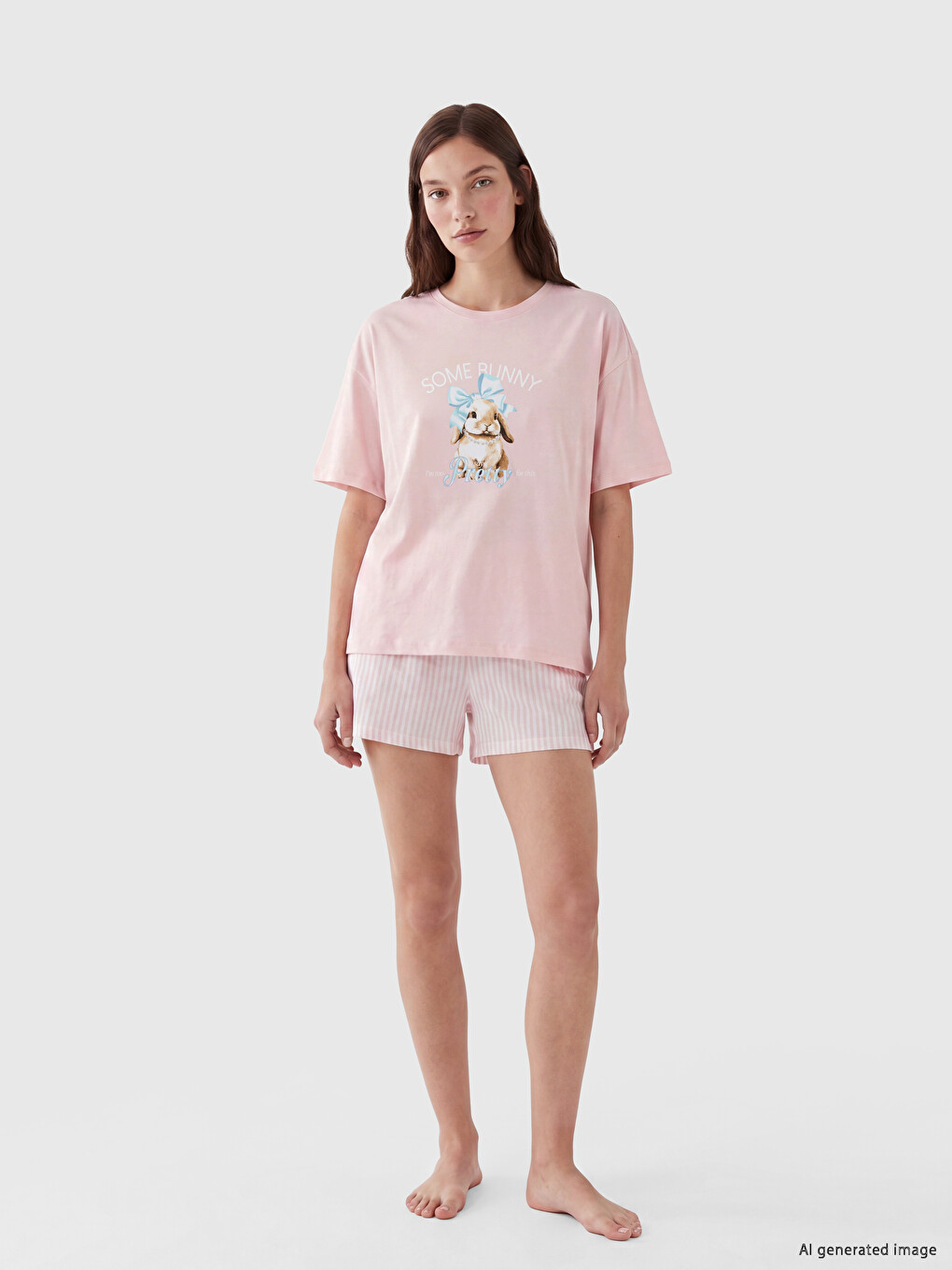 Pembe Baskılı Kadın Şortlu Pijama Takımı-1