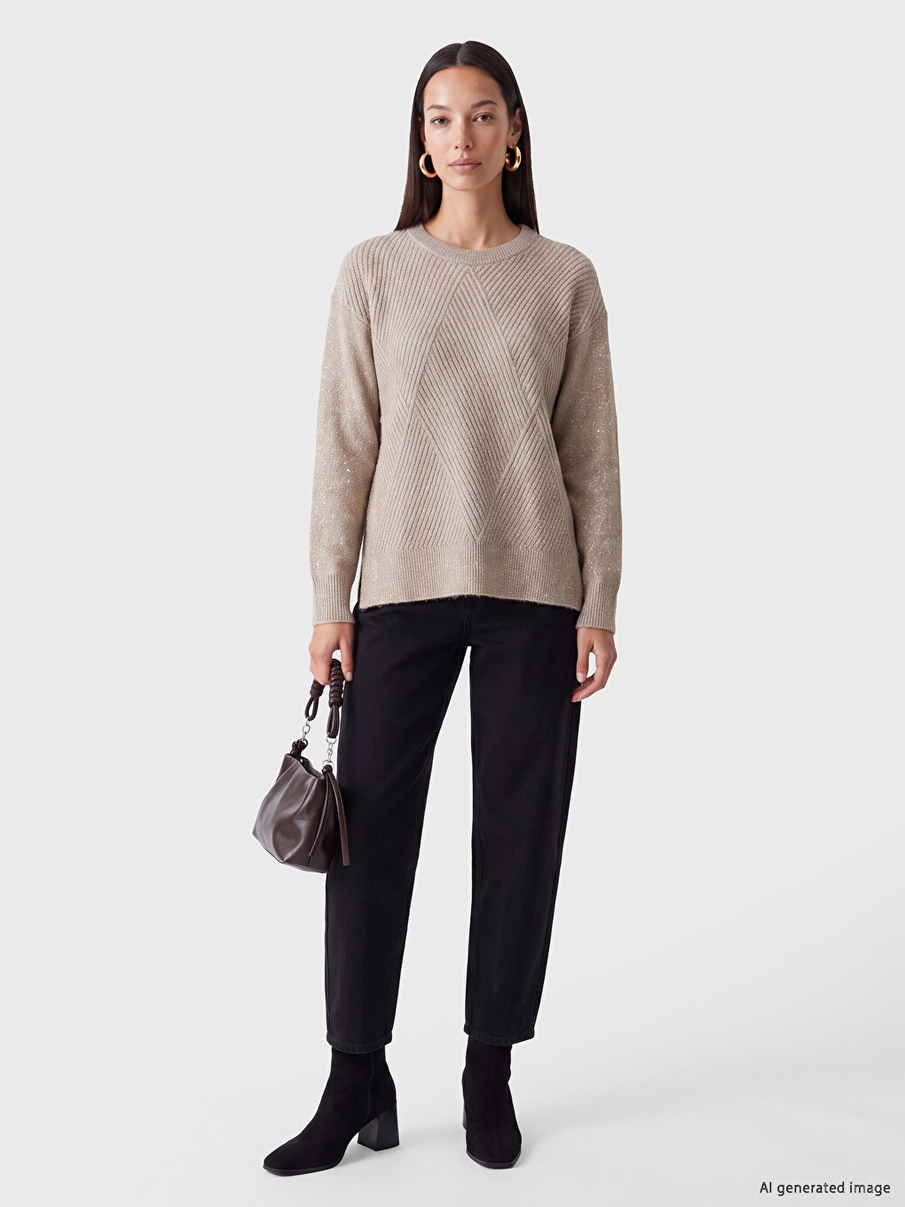 Argyle Patterned Women's Knitwear Sweater-1