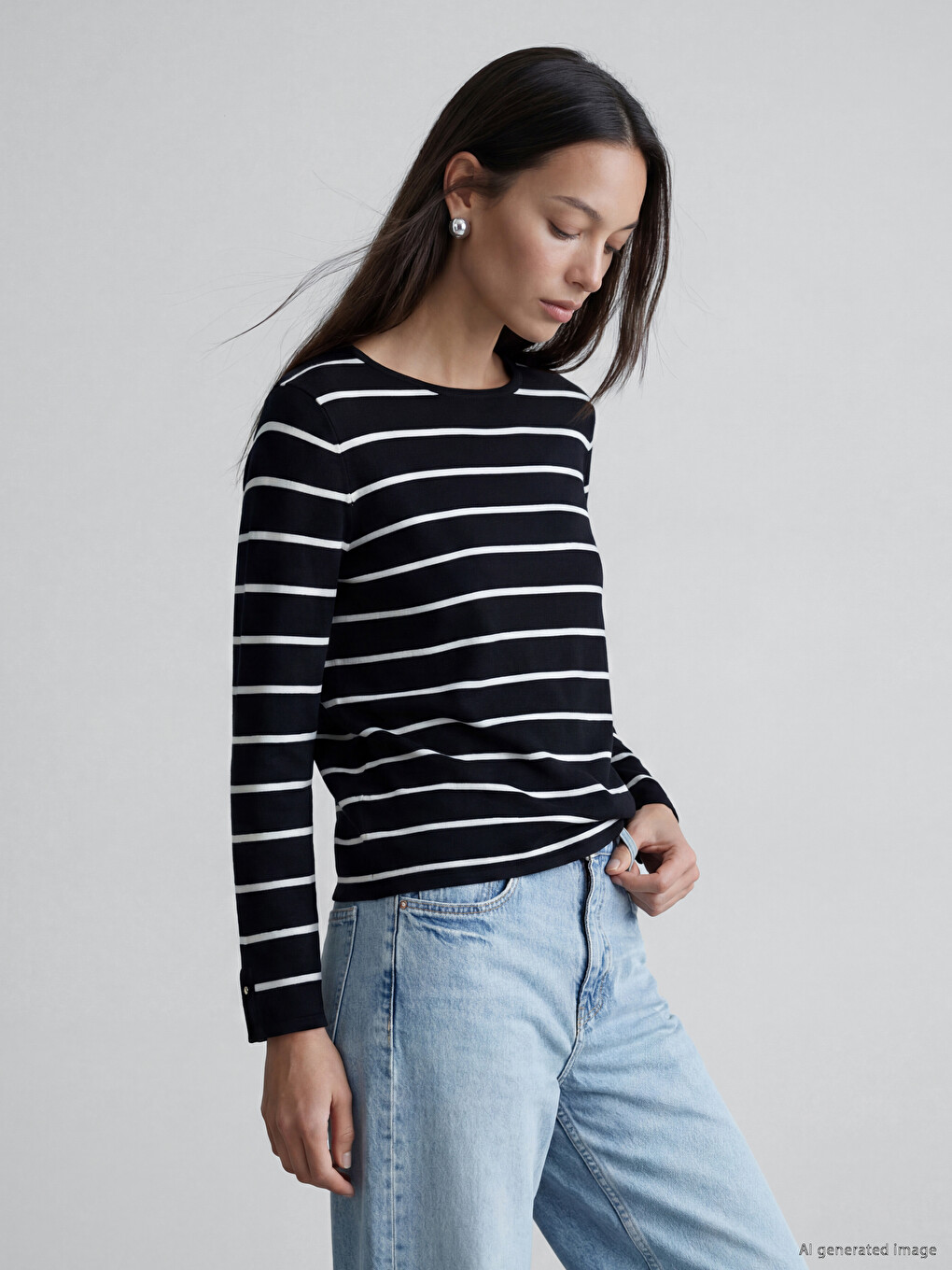 Crew Neck Striped Women's Knitwear Sweater