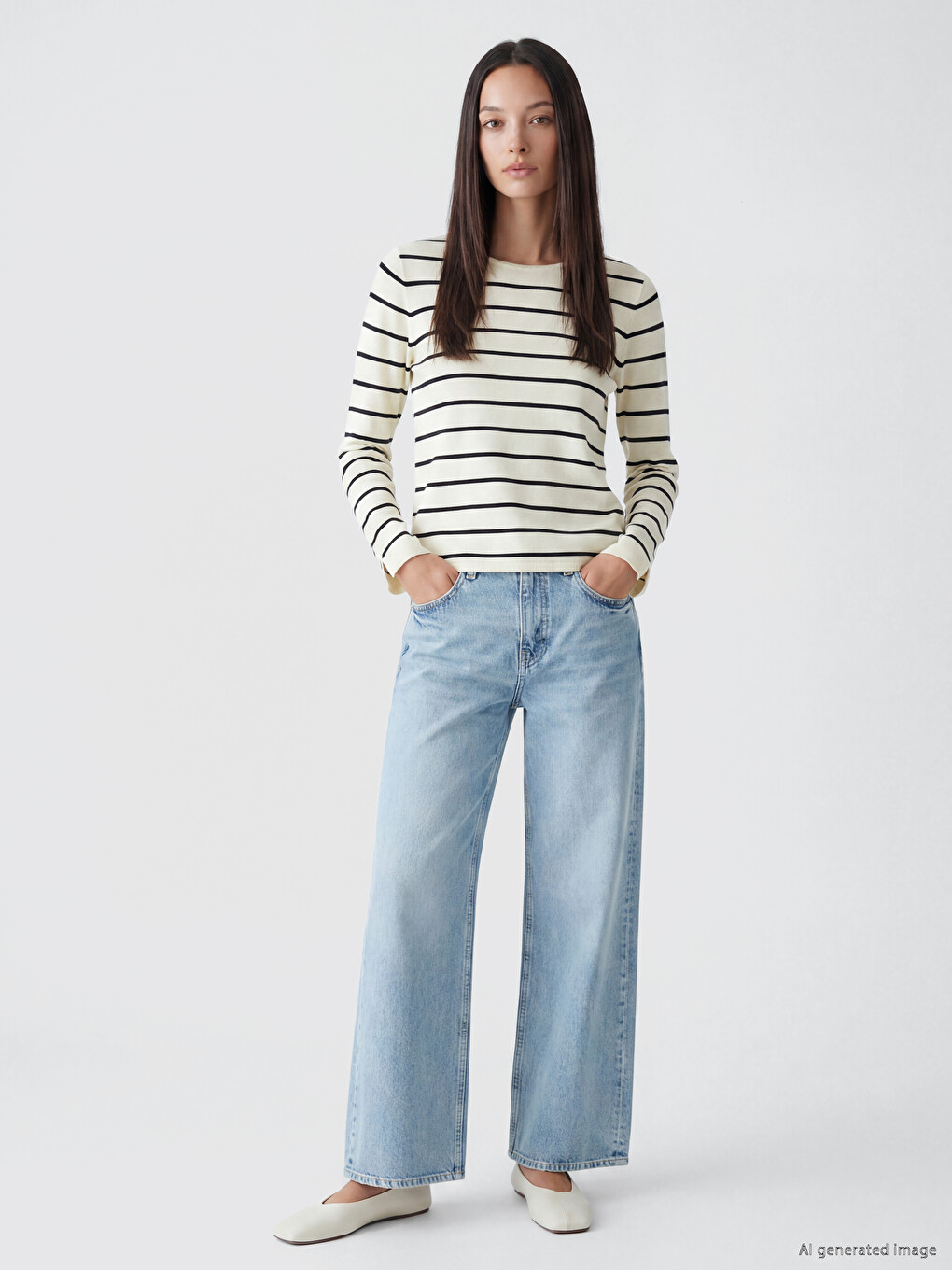 Crew Neck Striped Women's Knitwear Sweater-1