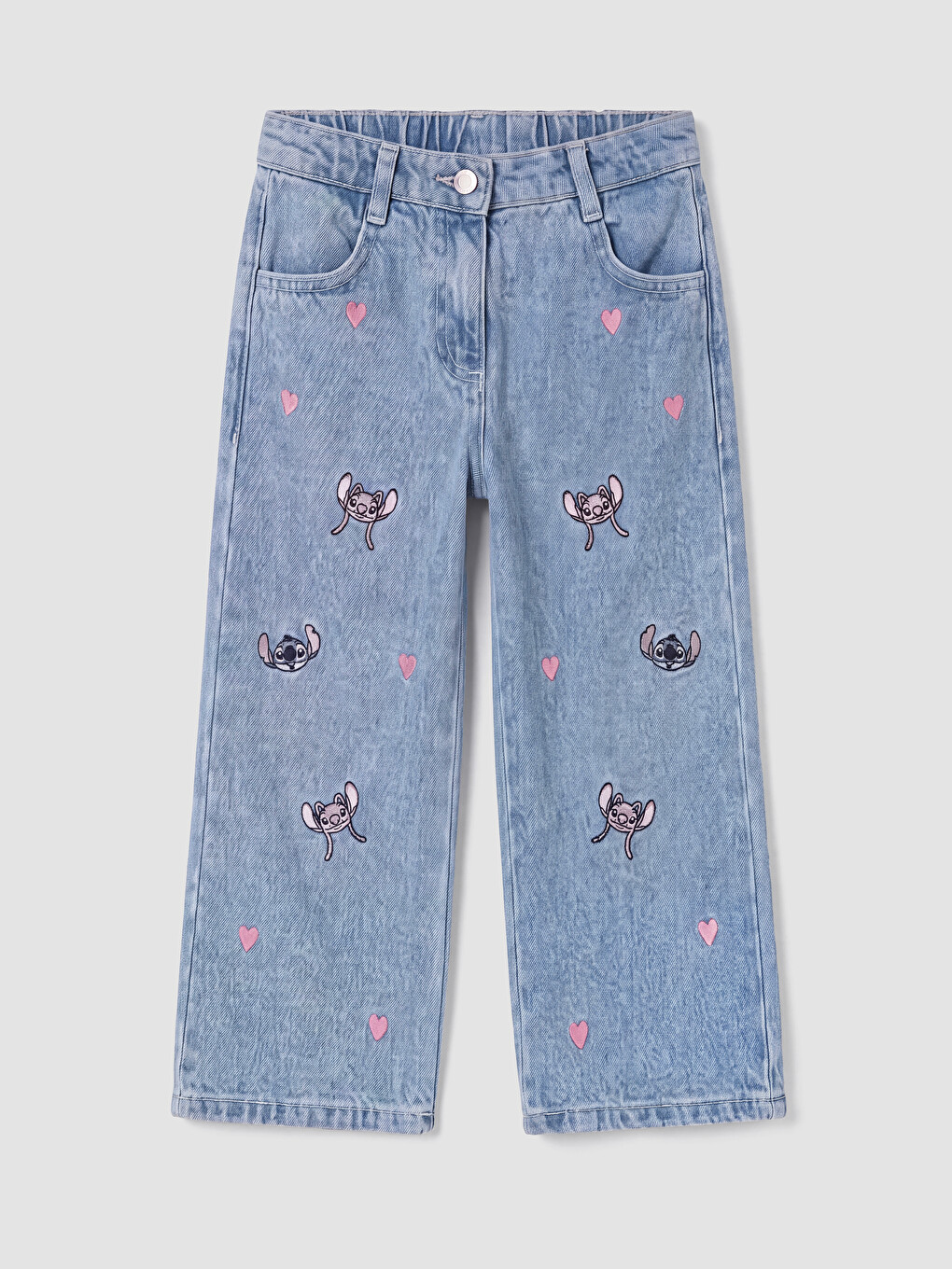 Mavi Stitch Nakışlı Wideleg Kız Çocuk Jean Pantolon