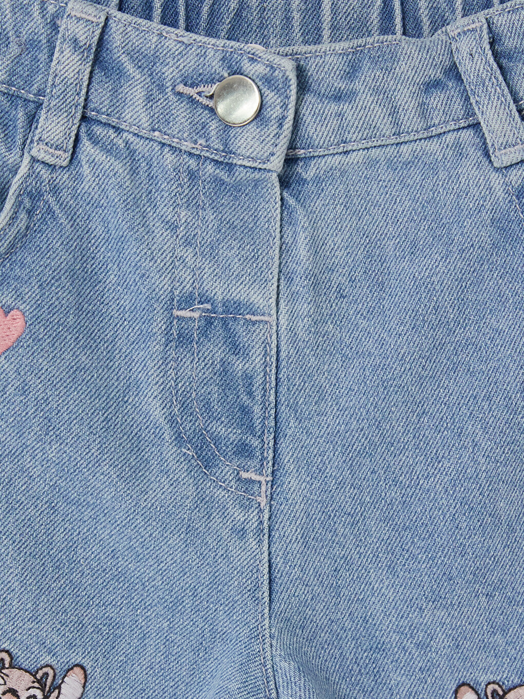 Mavi Stitch Nakışlı Wideleg Kız Çocuk Jean Pantolon-1