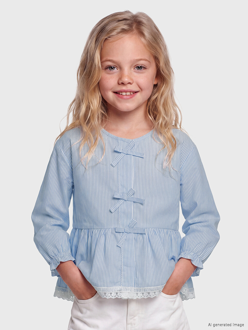 Chemise Rayée À Nœud Pour Fille