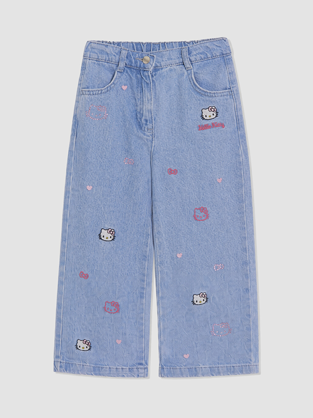 İndigo Wideleg Hello Kitty Nakışlı Kız Çocuk Jean Pantolon