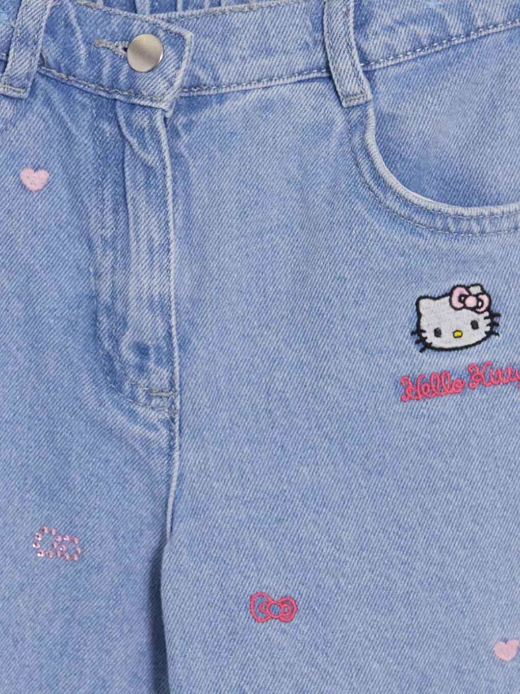 İndigo Wideleg Hello Kitty Nakışlı Kız Çocuk Jean Pantolon-1