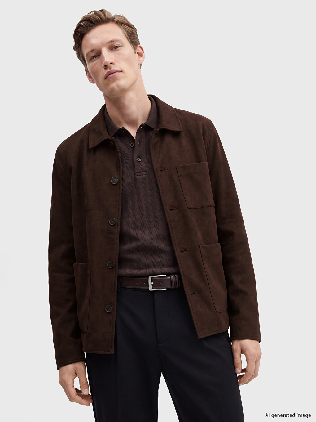 Regular Fit Shirt Collar Suede Men's Jacket