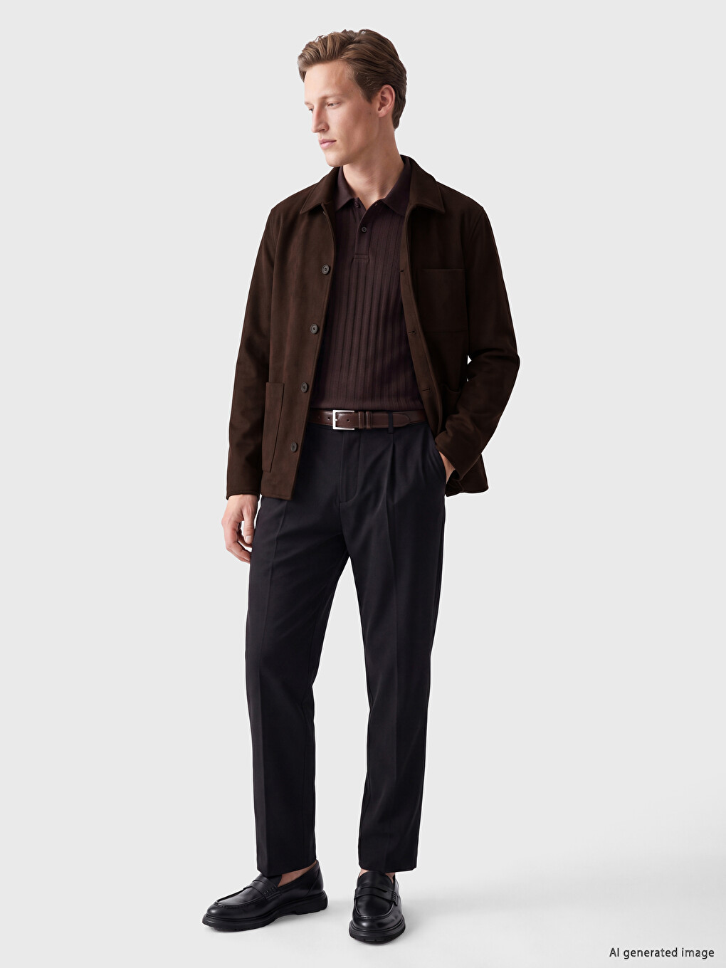 Regular Fit Shirt Collar Suede Men's Jacket-1