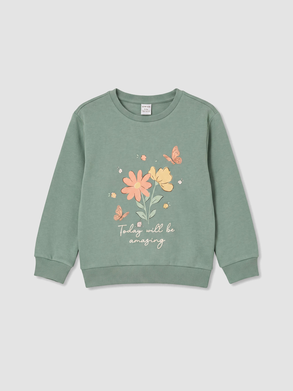 Yeşil Baskılı Kız Çocuk Sweatshirt