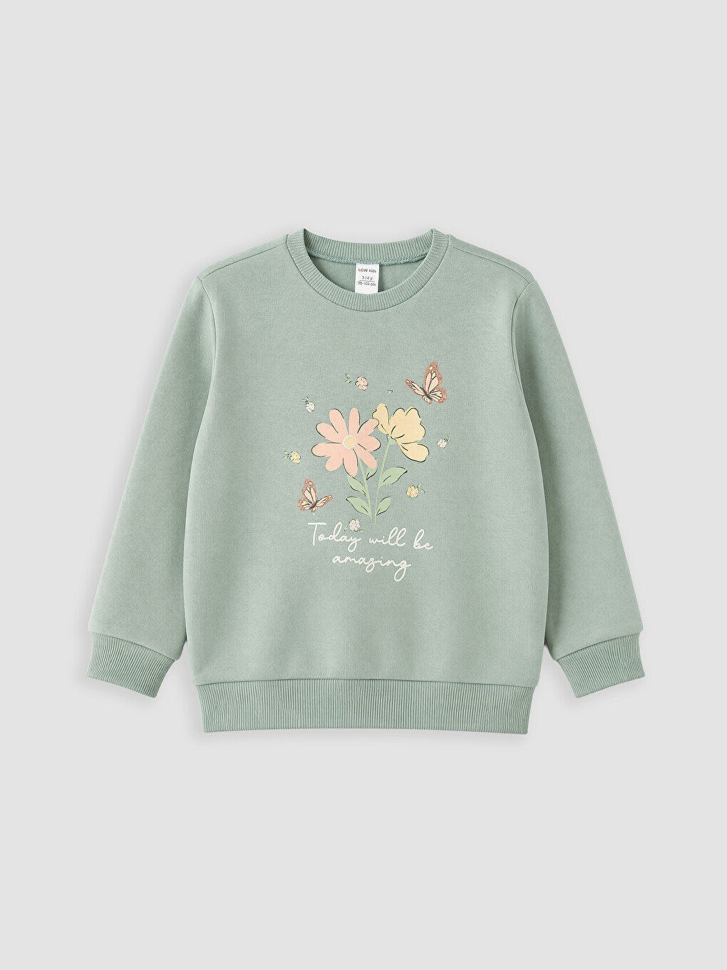 Ekru Baskılı Kız Çocuk Kalın Sweatshirt 2'li-1
