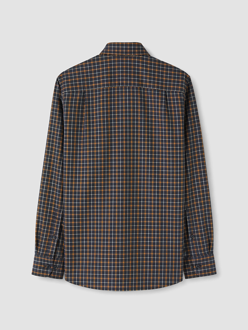 Sarı Regular Fit Ekose Gabardin Erkek Gömlek-2