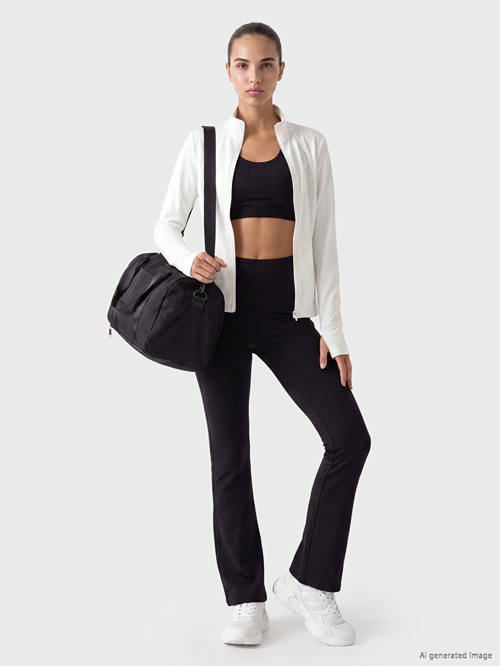 Woman White Zip-up Sweatshirt-1