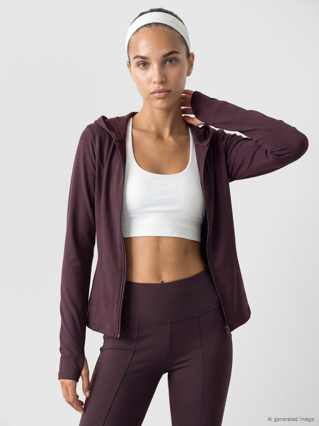 Mürdüm Parmak Geçmeli Kadın Fermuarlı Sweatshirt