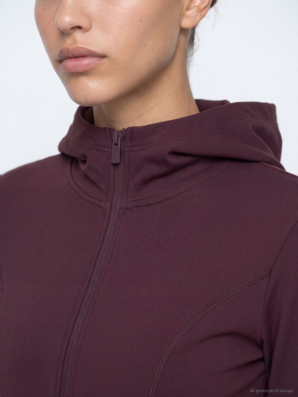 Mürdüm Parmak Geçmeli Kadın Fermuarlı Sweatshirt-2