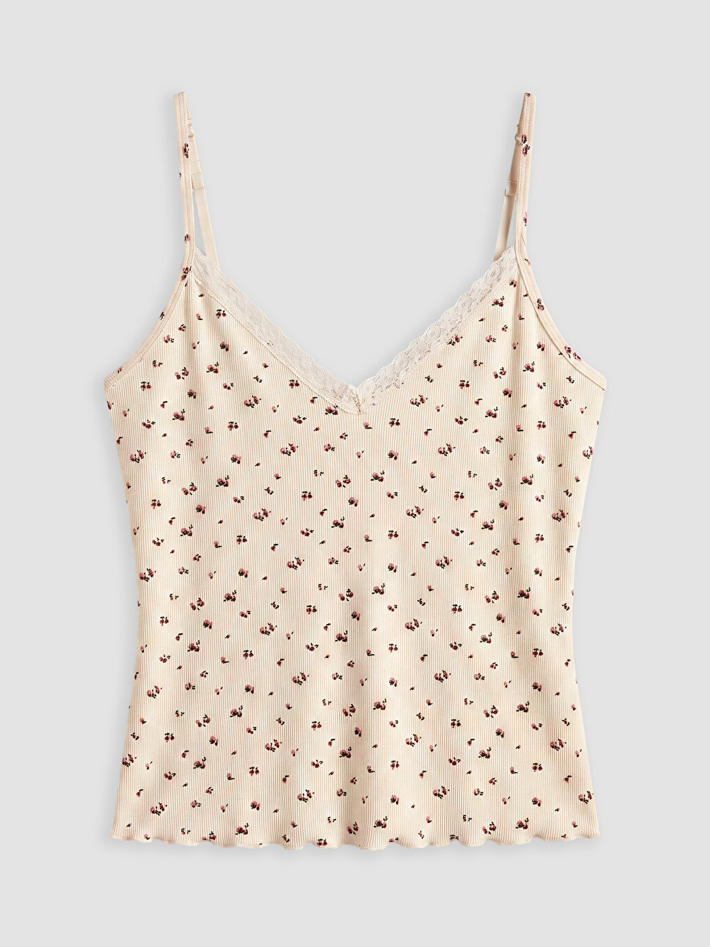 Ekru İp Askılı Çiçekli Kadın Şortlu Pijama Takımı-1