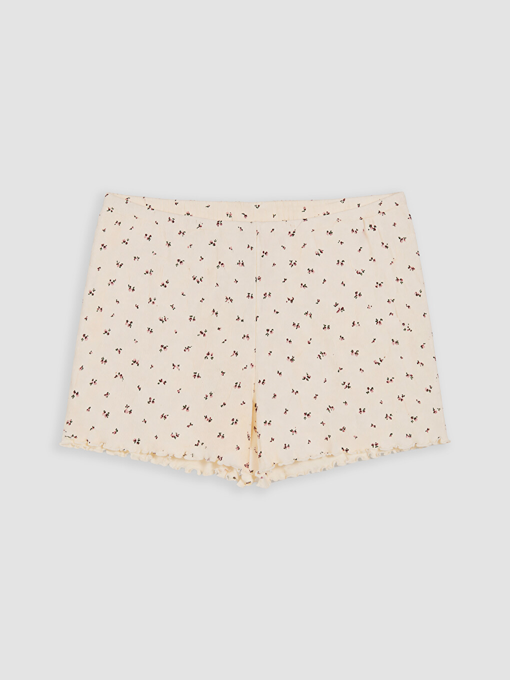Ekru İp Askılı Çiçekli Kadın Şortlu Pijama Takımı-4