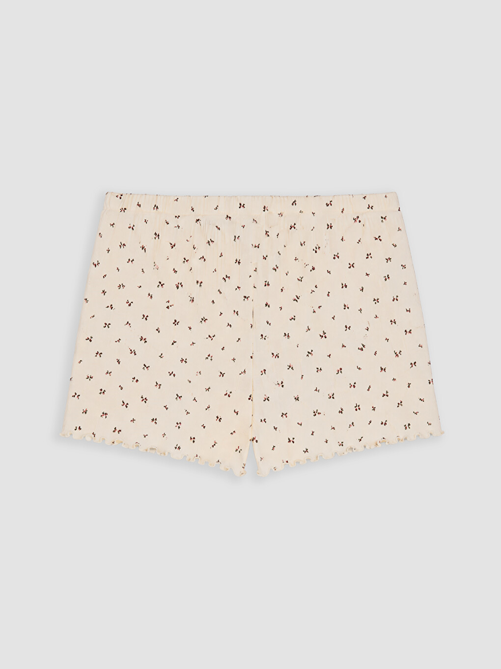 Ekru İp Askılı Çiçekli Kadın Şortlu Pijama Takımı-6