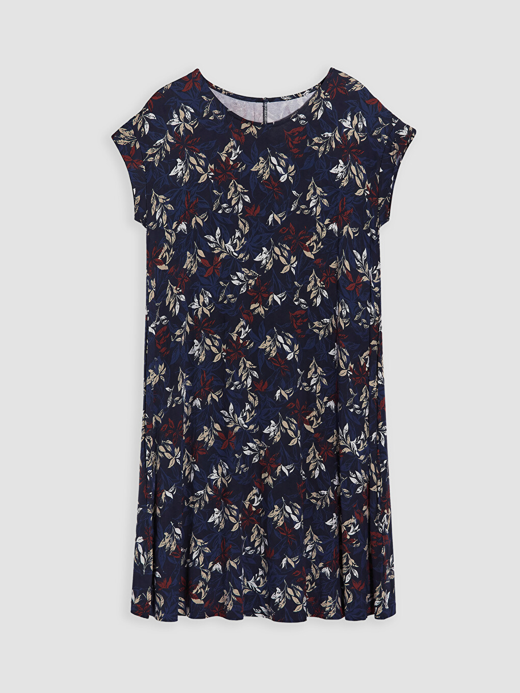 Crew Neck Leaf Patterned Dress-4