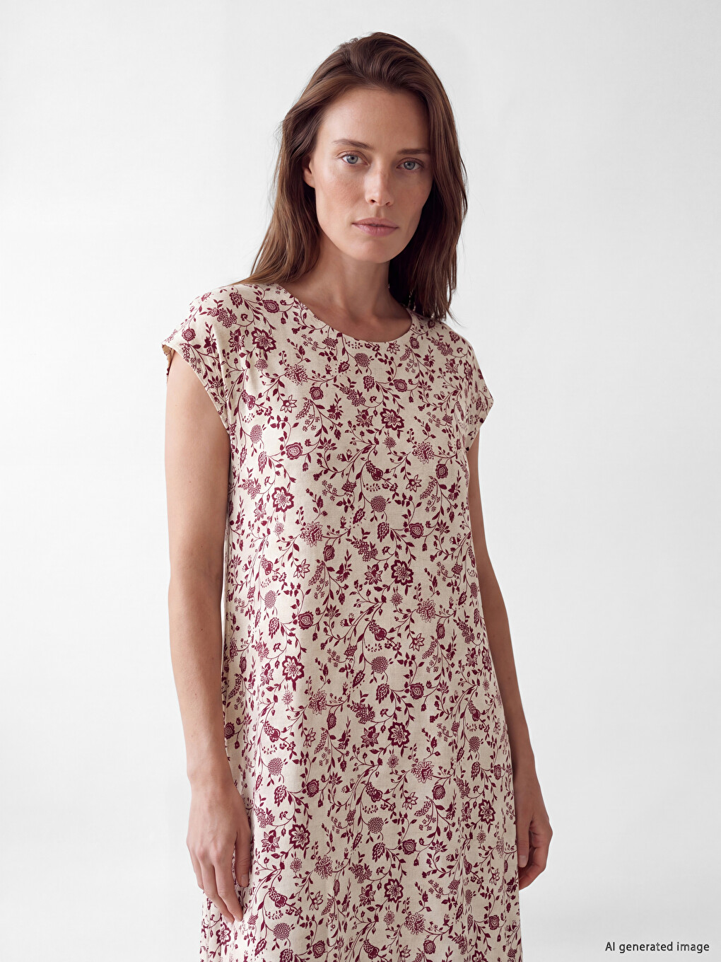 Crew Neck Flower Patterned Dress-1