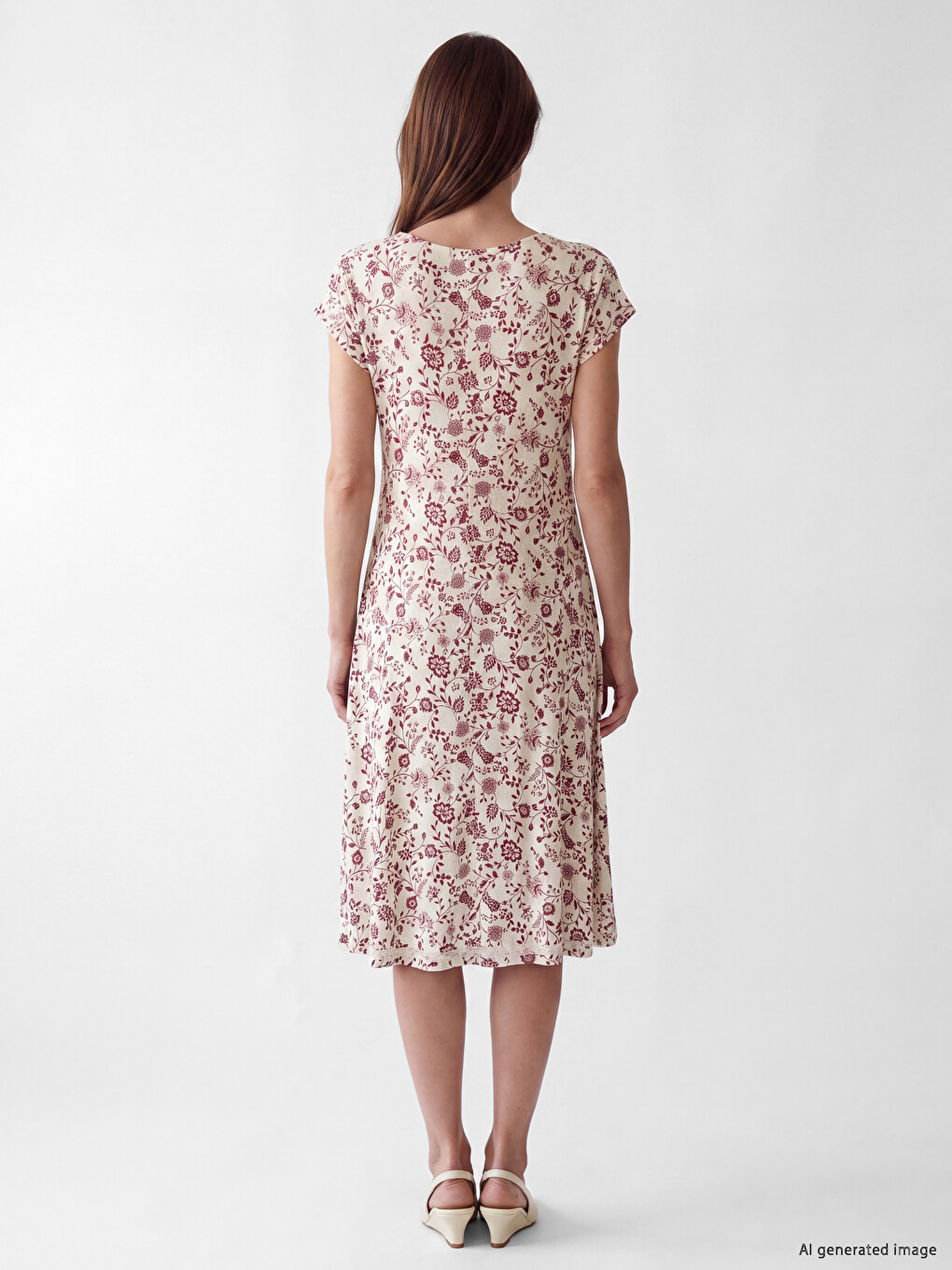Crew Neck Flower Patterned Dress-3