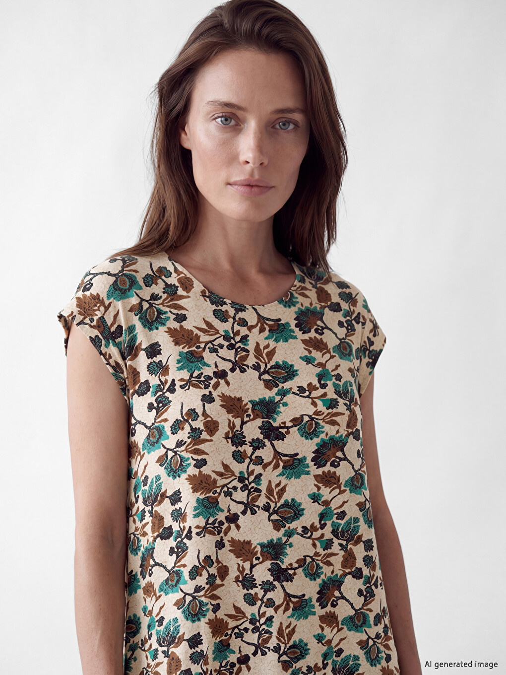 Crew Neck Floral Dress-1