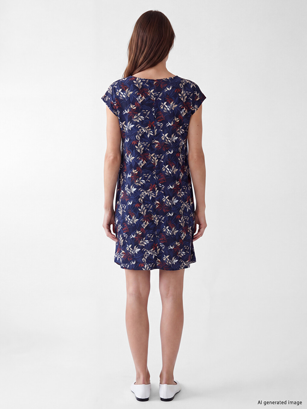 Crew Neck Leaf Patterned Dress-3