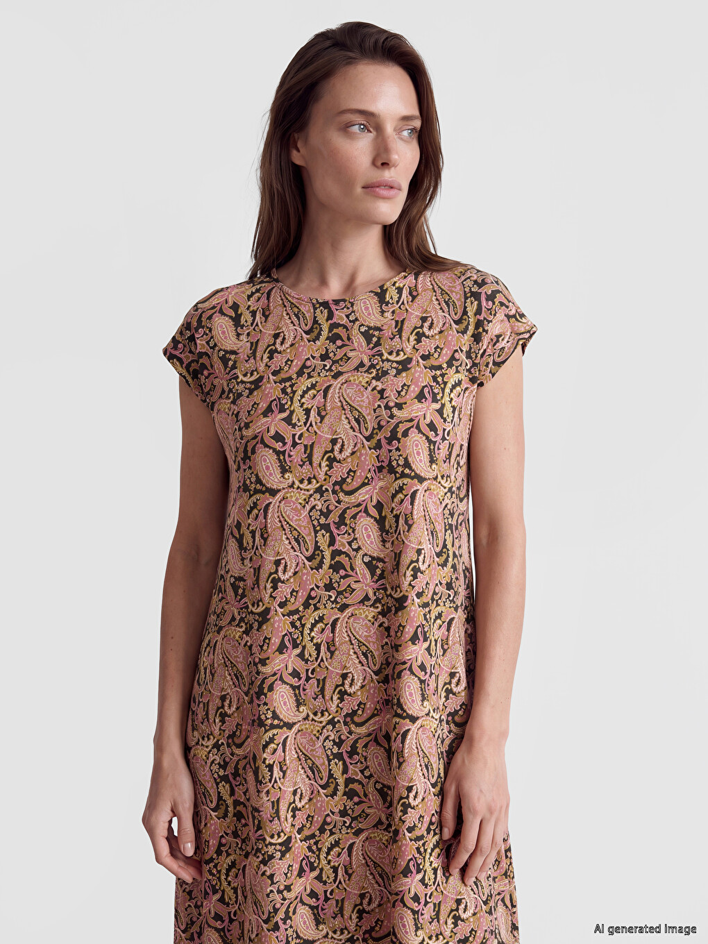 Crew Neck Patterned Dress-1