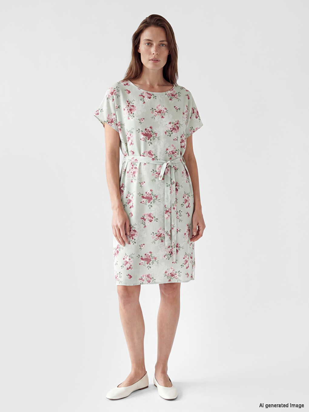 Crew Neck Floral Sash Dress