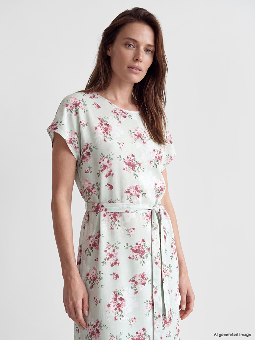 Crew Neck Floral Sash Dress-1