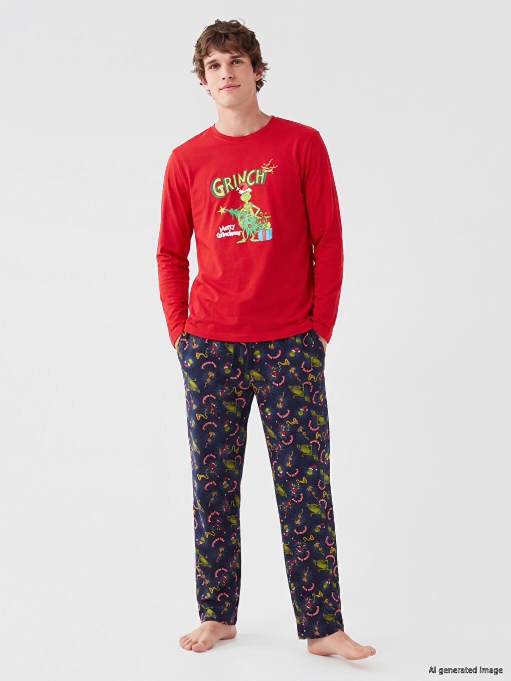 Pizhama Të Poshtme Të Stampuara Grinch Për Burra-1